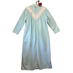 Vtg Maxi Fleece Aqua ROBE APPEL zips emb floral on yoke Sz Sm. Like new!